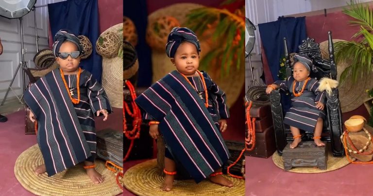 "Na grandma in a young body" - Little girl trends after appearing calm and compose throughout her photo shoot session (VIDEO)