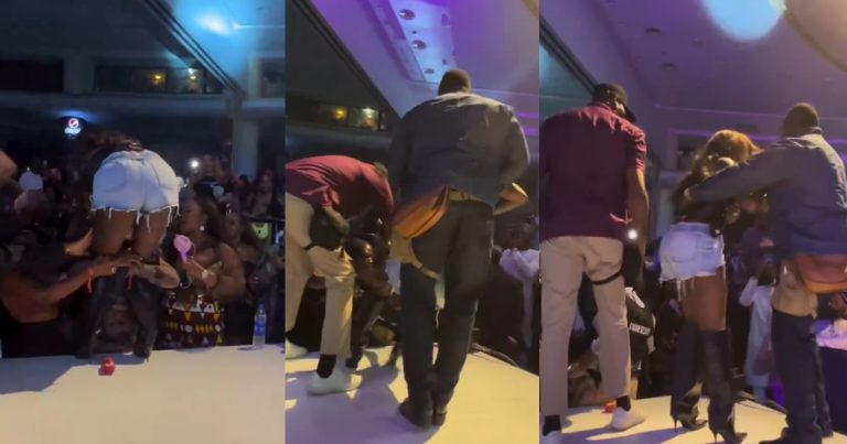 Netizens rage as a fan refuses to let go of Tiwa Savage on stage