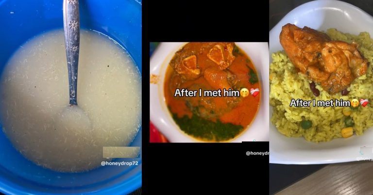 "From garri to five star meals" — Nigerian Lady shares a video of her food journey after meeting her man (video)