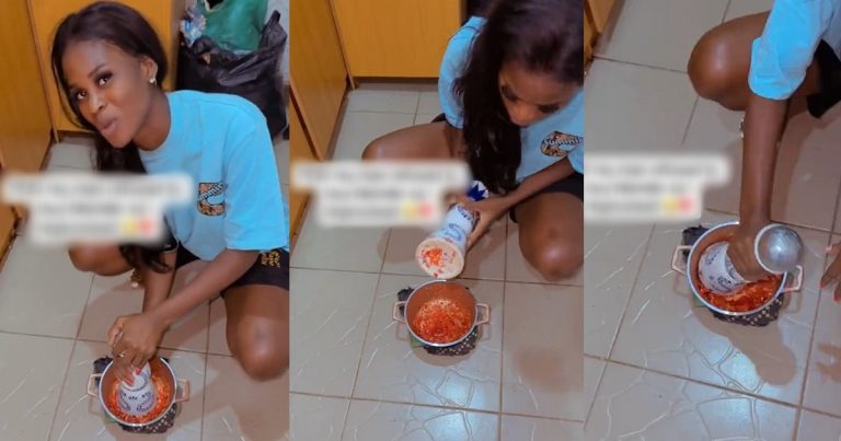 "He refused to buy blender" – Nigerian lady uses Azul bottle to blend pepper after her partner refused to buy a blender (VIDEO)