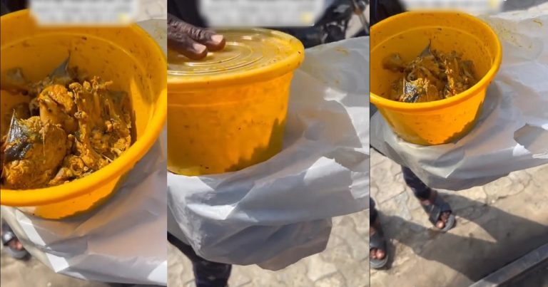 "He still has the audacity to deliver it" – Dispatch rider who was sent to deliver a bowl of catfish and banga soup eats it all (VIDEO)