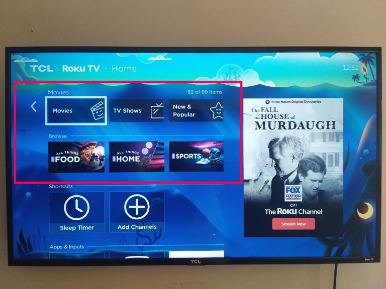 Hide the "Browse" and "Categories" rows on Roku TV