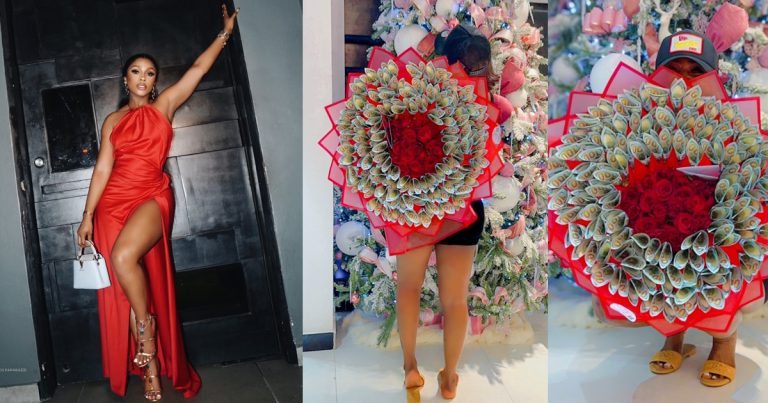 Months after her ending things with Pere, Mercy Eke flaunts money bouquet she got from her "man"