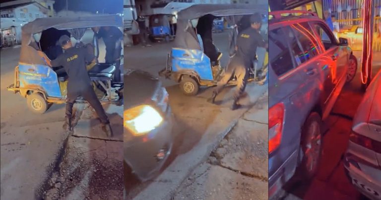 "O boy make money o" – Moment a tricycle was evicted by security guards at an event to create a parking space for a GLK (VIDEO)