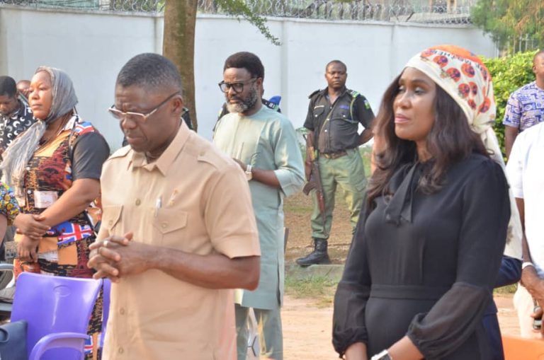 The Deuty Governor of Edo State, Shuaibu and wife worshipping on an open field