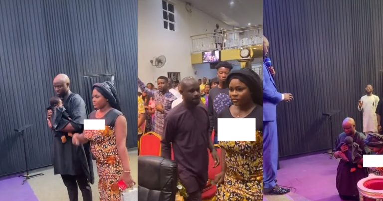 "She’s a breast feeding mother" – Reactions after lady wore revealing outfit to church for her child's dedication (VIDEO)