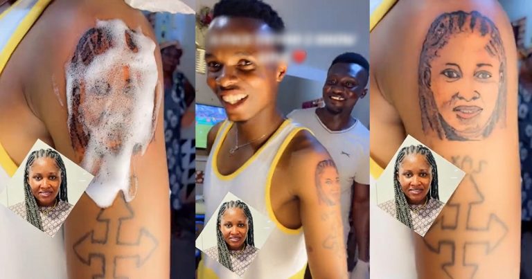 "Should we tell him the truth or we should wait" – Reaction as man tattoos his wife's face on his arm