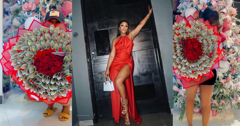 "You throw yourself party come dey act surprised" - reaction as Mercy Eke shows off the money bouquet she received from her man