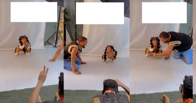 Adorable video of a Nigerian father throwing stunt for his little daughter during her photoshoot session (WATCH)