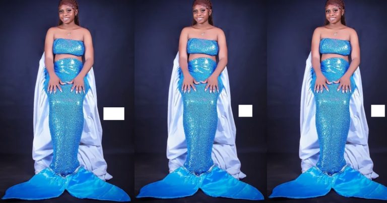 "Mami water don go studio " – Video of lady rocking a mermaid costume for her birthday photo shoot (WATCH)