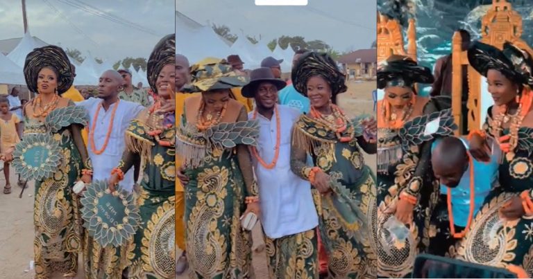 "One dey smile, the other one face tough"- Netizens reacts as man get married to two women on the same day