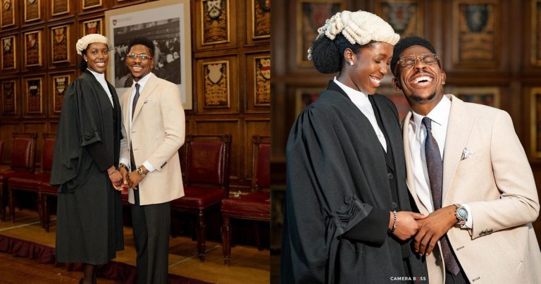 "Thank you for flying for 24 hours just to celebrate a milestone with me" - Moses Bliss' fiancee Marie thanks him as she gets called to bar in England