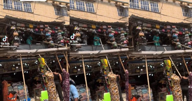 "Wahala no dey finish " - Netizens React As Market Neighbours Lock Horns Over Roof Construction In Lagos Island (VIDEO)