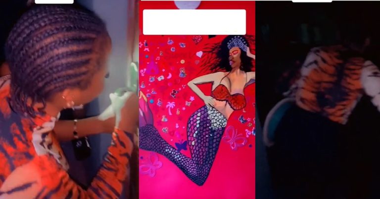 "Why person go draw mermaid put for room" – Ladies take to their heels after seeing a "mermaid on the wall" in their bestie’s room (VIDEO)