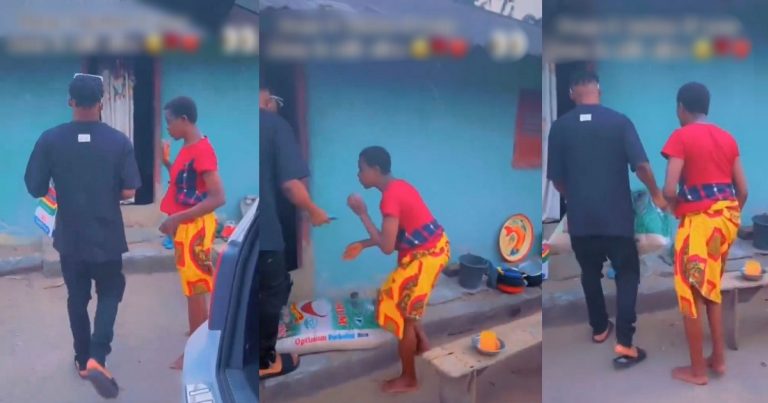 "Why the attitude, is it by force" – Netizens react to viral video of a Nigerian big boy giving his mum gifts (WATCH)