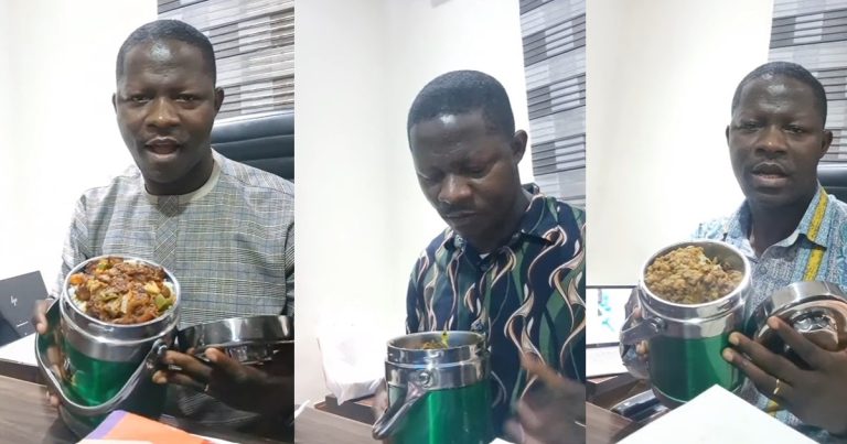 "Wifey makes sure I go to work everyday with hot cooler of freshly made food"- Nigerian man appreciates his wife for always preparing food for him to work daily (VIDEO)