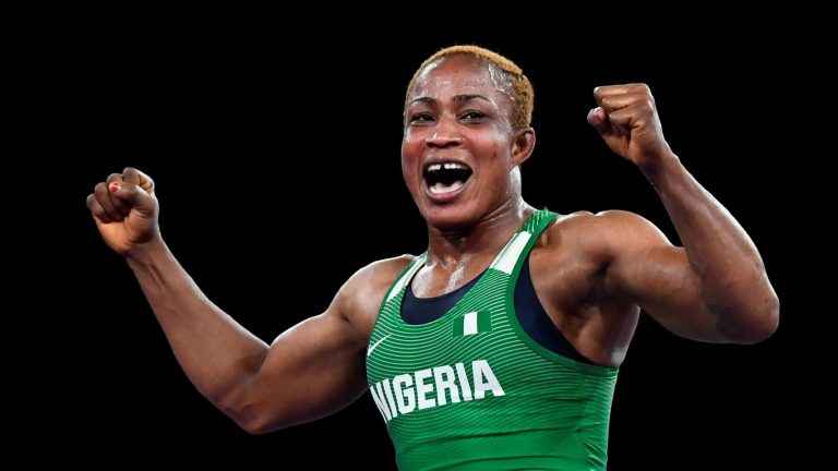 Pic.5. Blessing Oborududu of Nigeria wins Women’s freestyle 68kg Wrestling semis in Tokyo 2020