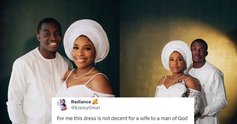 "For me this dress is not decent for a wife to a man of God" - Nigerian lady receives backlash from netizens over her comment about Theophilus Sunday's fiancée's engagement dress