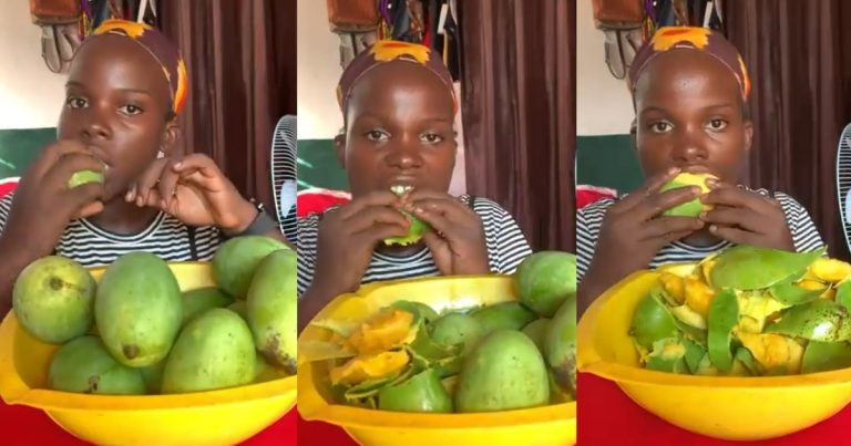 Lady shocks the internet with heap of Mango fruits she finished in one sitting (VIDEO)