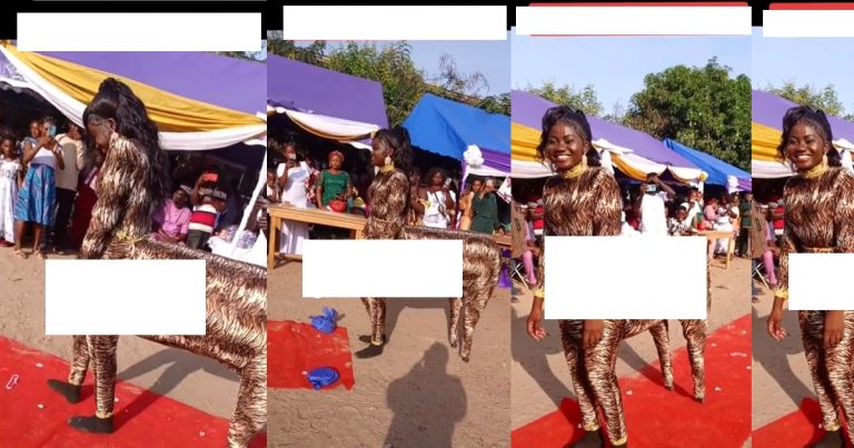 "This one just wan find public attention" – Viral video of Ghanaian lady dressed in animal costume for fashion graduation (VIDEO)