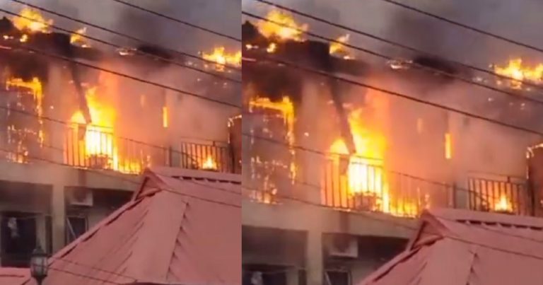 Video Of A Fire Outbreak In A One-Storey Building In Ebute Metta, Lagos, Goes Viral (WATCH)