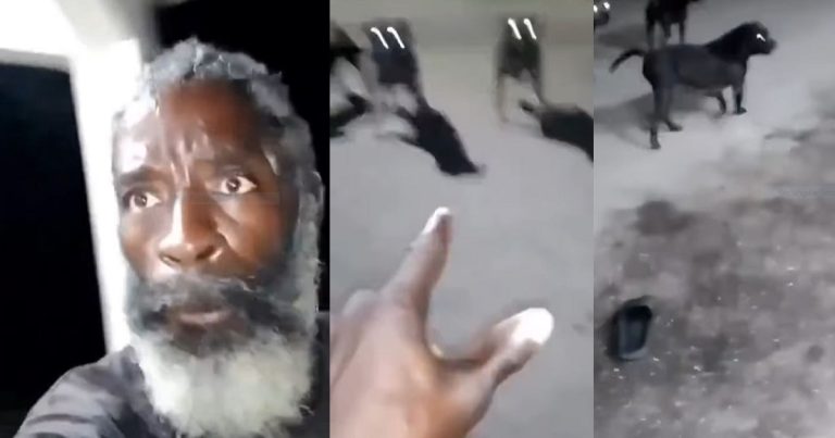 "Wahala Wahala" - Netizens React As Video Of A Man Praying Fervently In Tongues To Chase Away Dogs Goes Viral (WATCH)