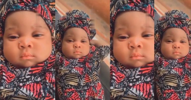 "Baby turn baddie"- Mixed reactions as mother shows off her new born baby nose ring (VIDEO)