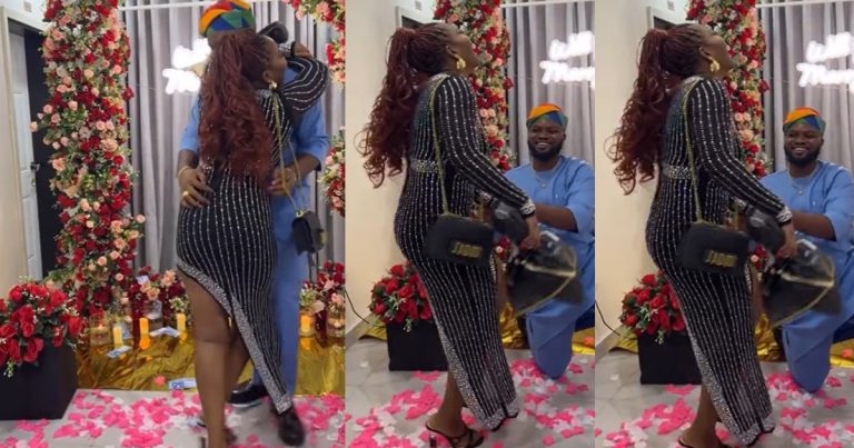 Bride-to-be insists her man kneels down to propose before accepting the ring (VIDEO)