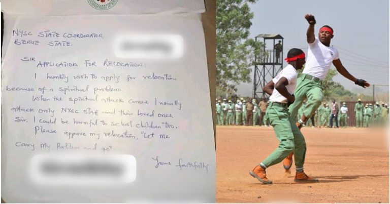 "I have a spiritual pr0blem of att@cking NYSC staff and school children, let me carry my pr0blem and go"— NYSC corper pens as he applies for relocation to Benue