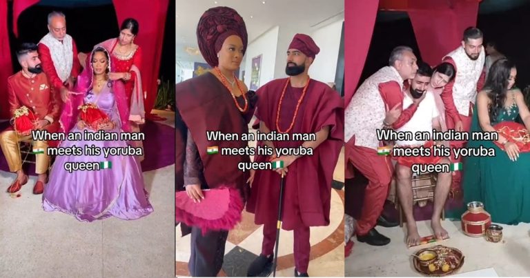 "In the next 20 years, everyone in this world will have Nigerian blood" – Netizens react to a beautiful wedding between an Indian man and a Yoruba bride