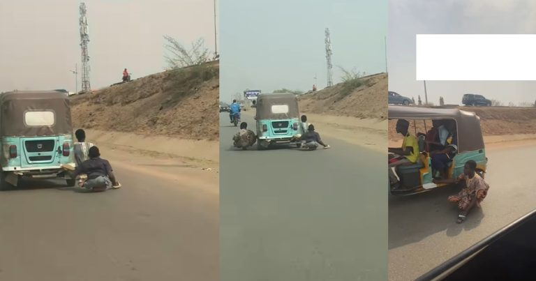 "Keke sef don get escort" - Netizens react as disabl£d men were seen riding with a tricycle in Abuja (VIDEO)