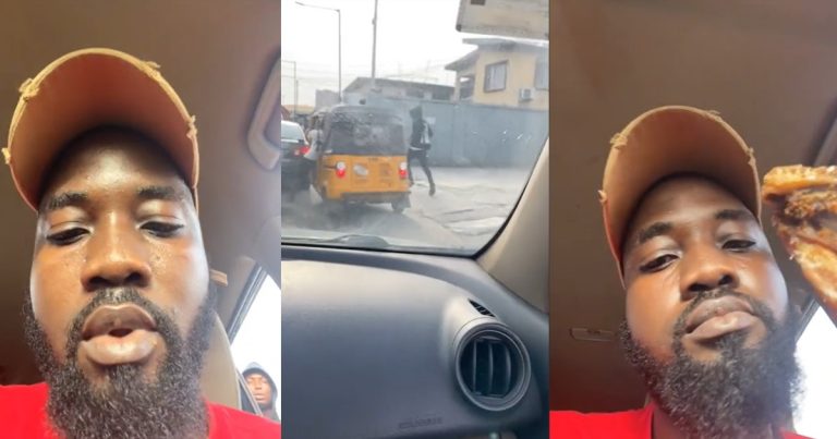 "Lagos is a wild place" - Shocking moment a young man's chicken was snat.ched in traffic (WATCH)