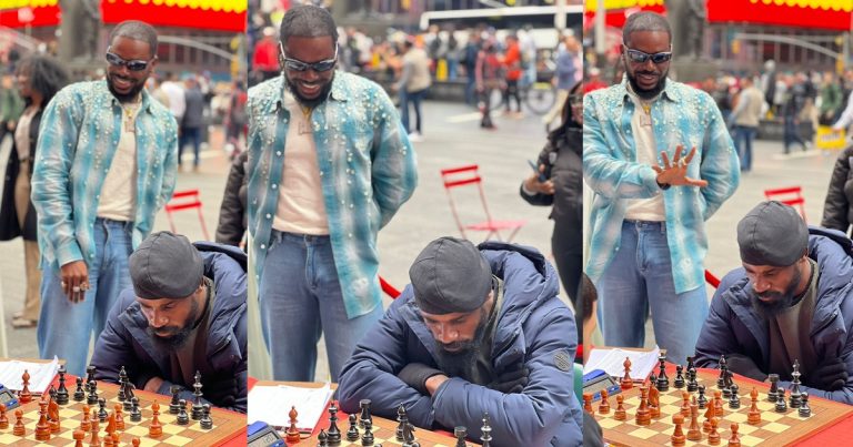 Moment Adekunle Gold showed up at Times Square to support chess master Tunde Onakoya as he's set to break the Guinness World Record (VIDEO)