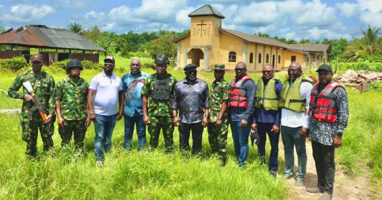 Governor Oborevwori with military officials during the visit.