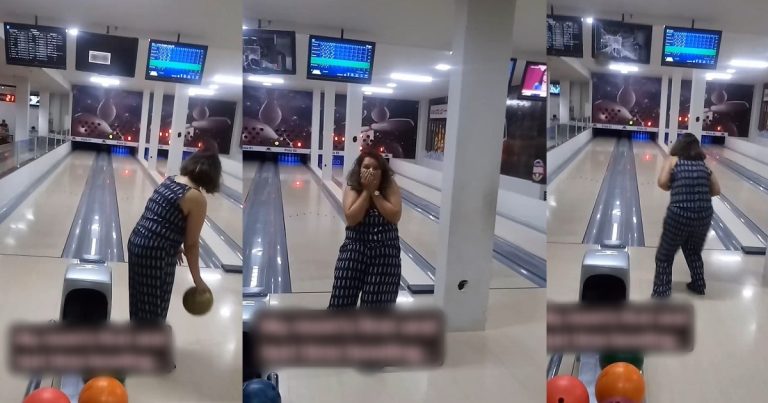 "She invented a new sport" - Reaction as woman breaks TV with bowling ball while trying to participate in the game 