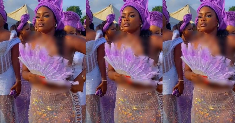 "Them don turn Asoebi to L!ngǝr!ǝ and beach wear" – Video of a bridesmaid dressed half nak£d at a traditional wedding (VIDEO)