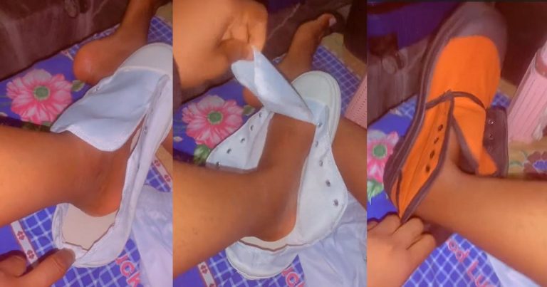 “Walk fast fast, nobody will know" – Netizens React As Female Corps Member Receives Oversized Shoes At NYSC Orientation Camp (VIDEO)