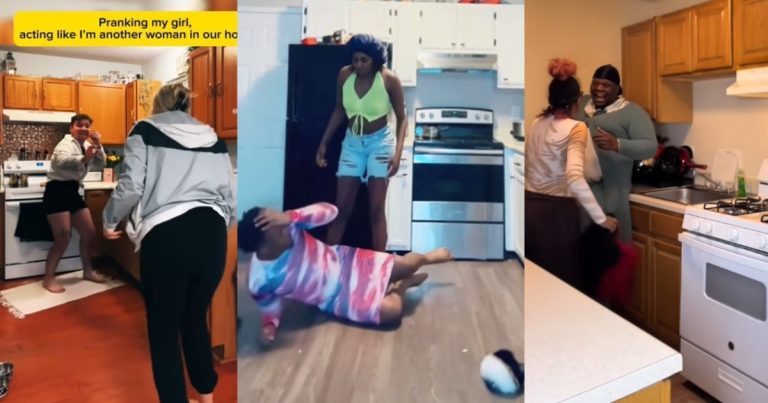 "Women too get pepper body"—Reactions as husbands prank their wives by wearing lady’s outfit in their home