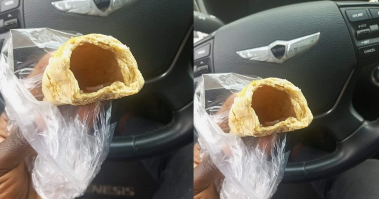 "A hole inside my pie" – Lady shares a picture of the pie with no filling that she purchased in public