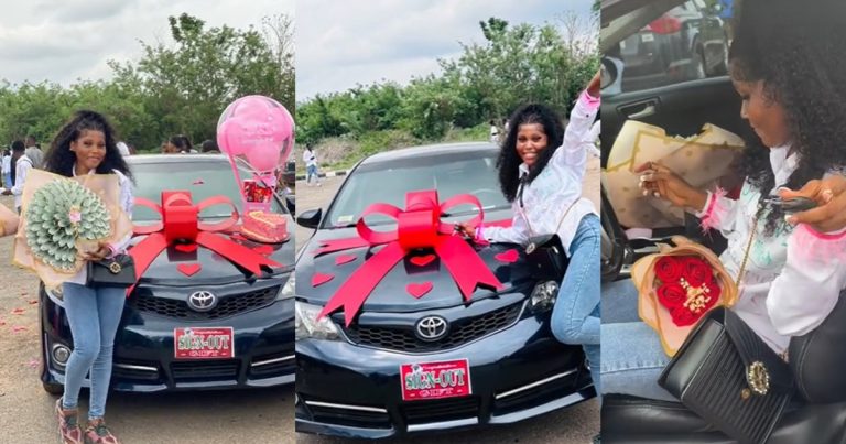 Adorable moment EKSU graduate receives a car as sign-out gift from boyfriend goes viral (WATCH)