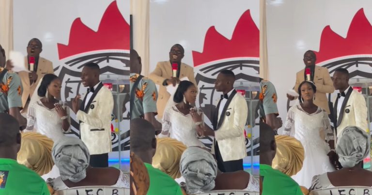 Drama as bride forces her husband to show off his ring at their church wedding (WATCH)