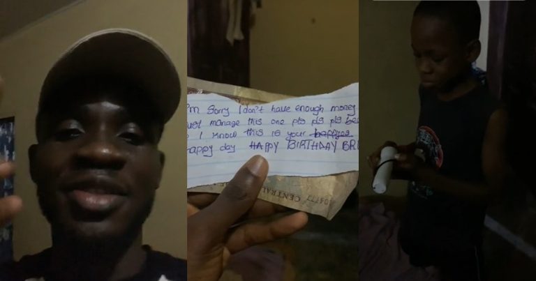 Emotional moment 9-year-old boy gifts his elder brother N1,000, a and pleasant note on his birthday (WATCH)