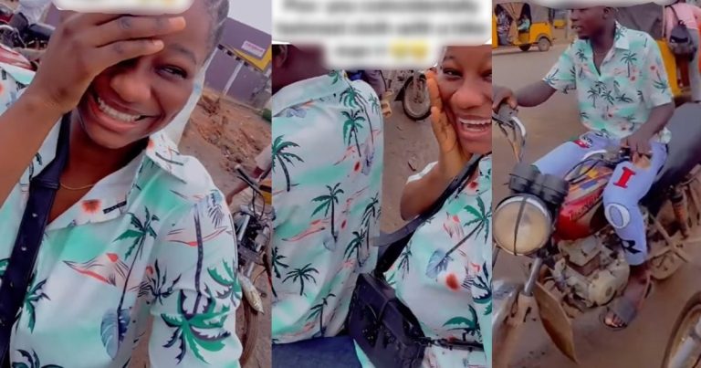 Hilarious moment lady wore matching clothes with her bike man (Video)