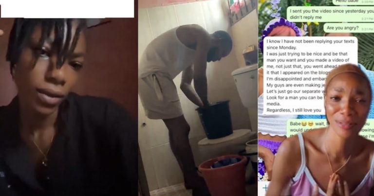 Lady cries out as boyfriend ends relationship after video of him washing her underwe@r goes viral (WATCH)