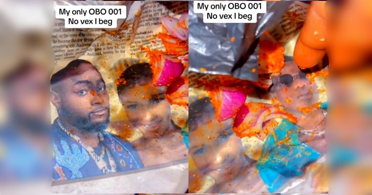 Man puts pepper and onions in Wizkid's face, begs Davido when he sees their images in his suya paper wrap (VIDEO)