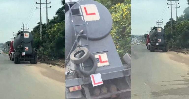 Nigerian Man Stunned After He Encounters A learner Practicing With A Truck (VIDEO)