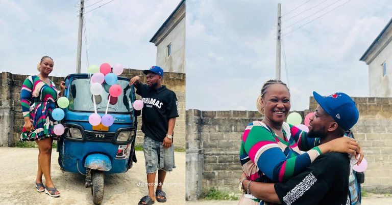 Nigerian Man Surprises His Girlfriend With Secondhand Tricycle As Token Of Appreciation