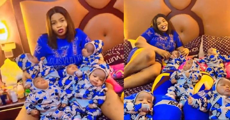 Nigerian Woman Overwhelmed With Joy As She Celebrates Quintuplet Birth After Nine-Year Wait (WATCH)