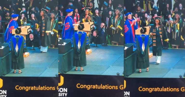 Stunning moment a Nigerian lady insists her name is pronounce correctly at her graduation ceremony in U.S.A (WATCH)