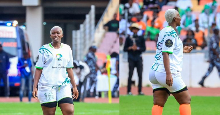 Comedian, Warri Pikin reacts to viral photos of her from a charity football match (IMAGES)